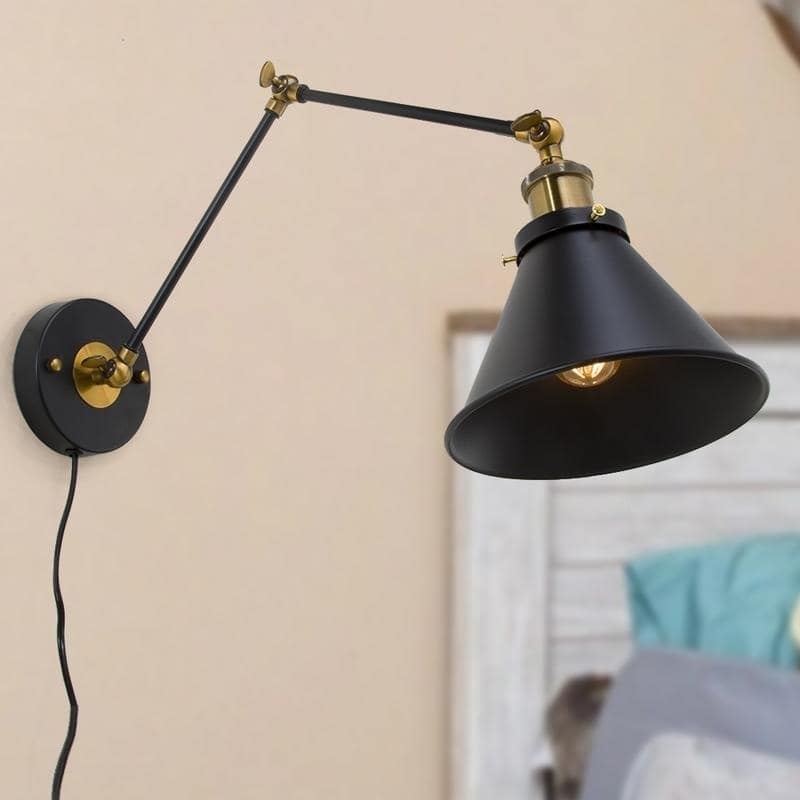 Modern Black Wall Sconce Plug-in Hardwired Lamp Adjustable Lighting