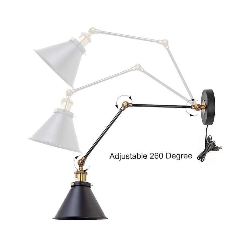Modern Black Wall Sconce Plug-in Hardwired Lamp Adjustable Lighting
