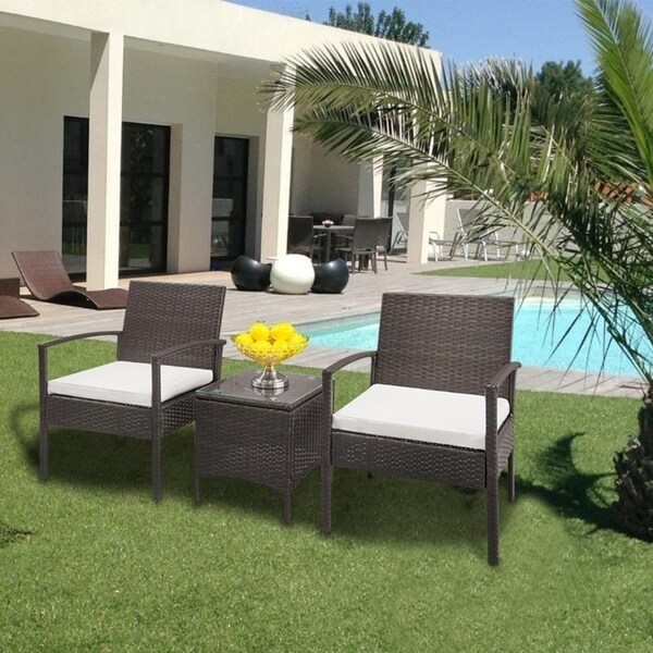Patio Porch Furniture Bistro Set  PE Rattan Wicker Chairs with Cushions