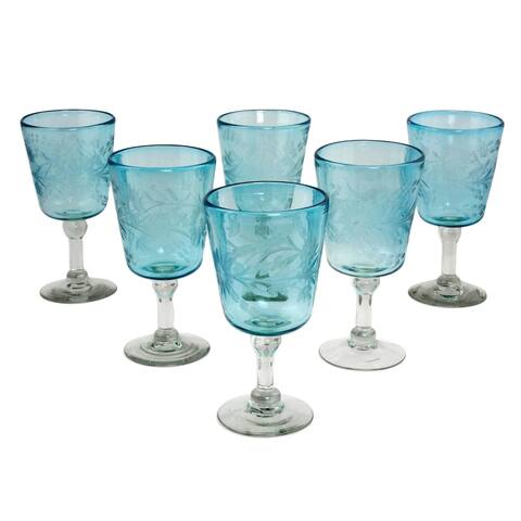 Handmade Sunflowers Blown glass wine glasses (Mexico)