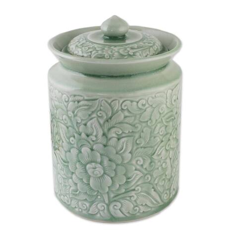 Handmade Guarded Romance Celadon Ceramic Jar (Thailand)