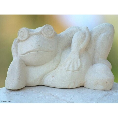 Handmade Frog Relaxes Sandstone sculpture (Indonesia)