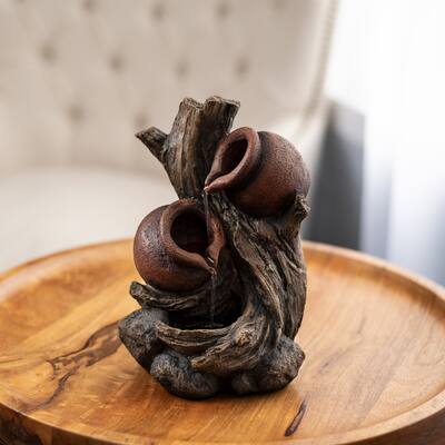 Tabletop Water Fountain- 9 in Rustic Tree Trunk by Pure Garden