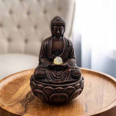 Sitting buddha Ployresin table fountain with by Pure Garden