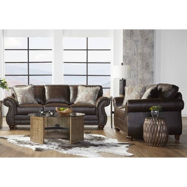 slide 1 of 9, Leinster Fabric Upholstered Nailhead Sofa and Loveseat Set in Espresso