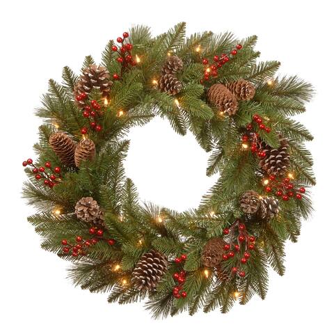 24" Bristle Berry Wreath with Battery Operated LED Lights