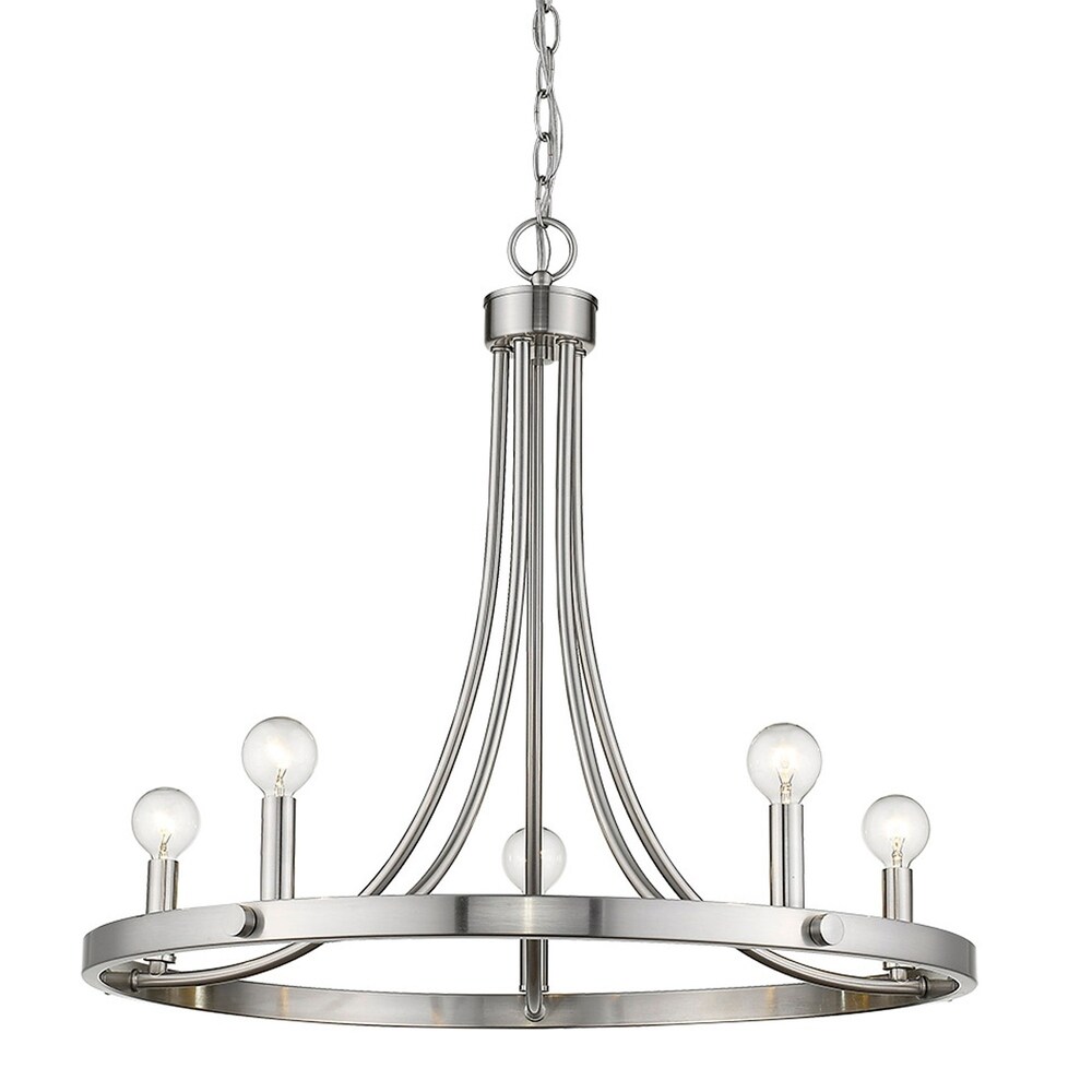 5 Light Brushed Nickel Chandelier with Globe Clear Glass Shades 5 Light Brushed Nickel Chandelier with Globe Clear Glass Shades
