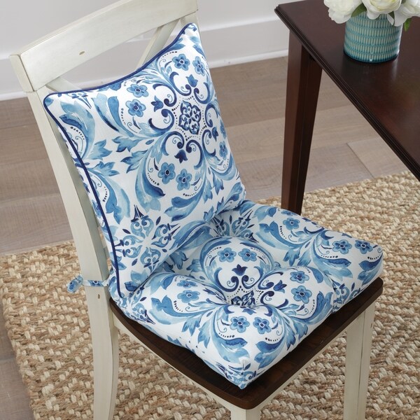 blue and white chair pads