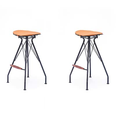 Industrial Metal Faux Leather and Wood 30-Inch Barstool Set of 2