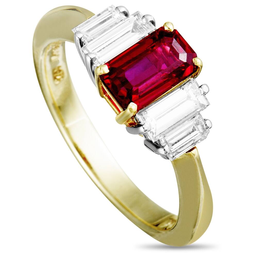Tiffany & Co. Yellow Gold and Platinum Diamond and Ruby Ring Size - 6.25