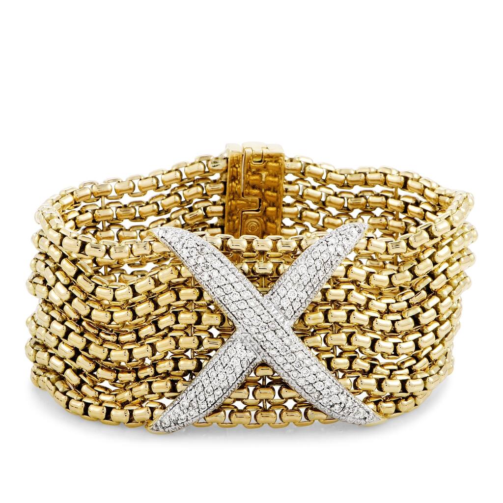 David Yurman Yellow Gold Diamond Pave "X" Wide Bracelet