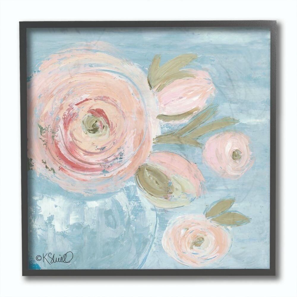 Shop The Stupell Home Decor Collection Pink Flowers On Blue Impressionist Painting 12 X 12 Proudly Made In Usa Overstock 28273224