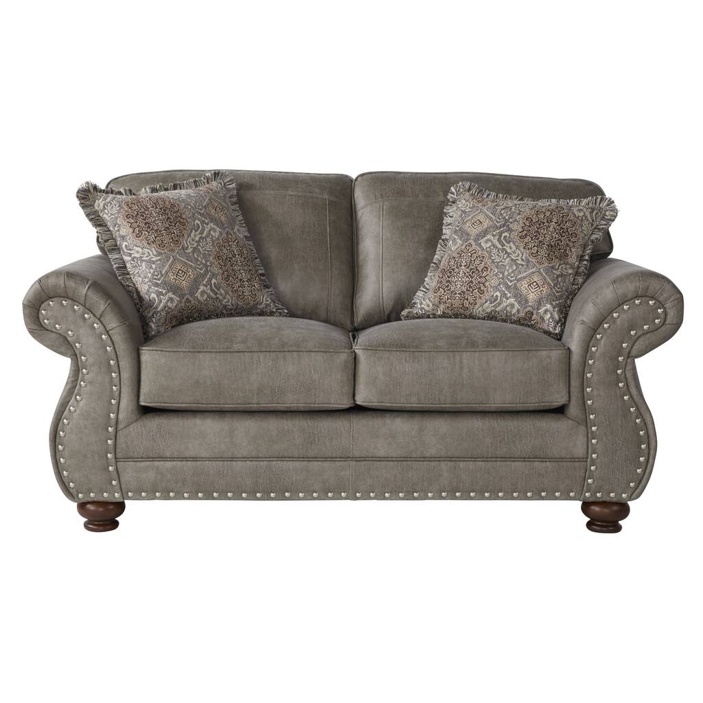 Roundhill Furniture Leinster Stone Grey Faux Leather-upholstered Nailhead Loveseat