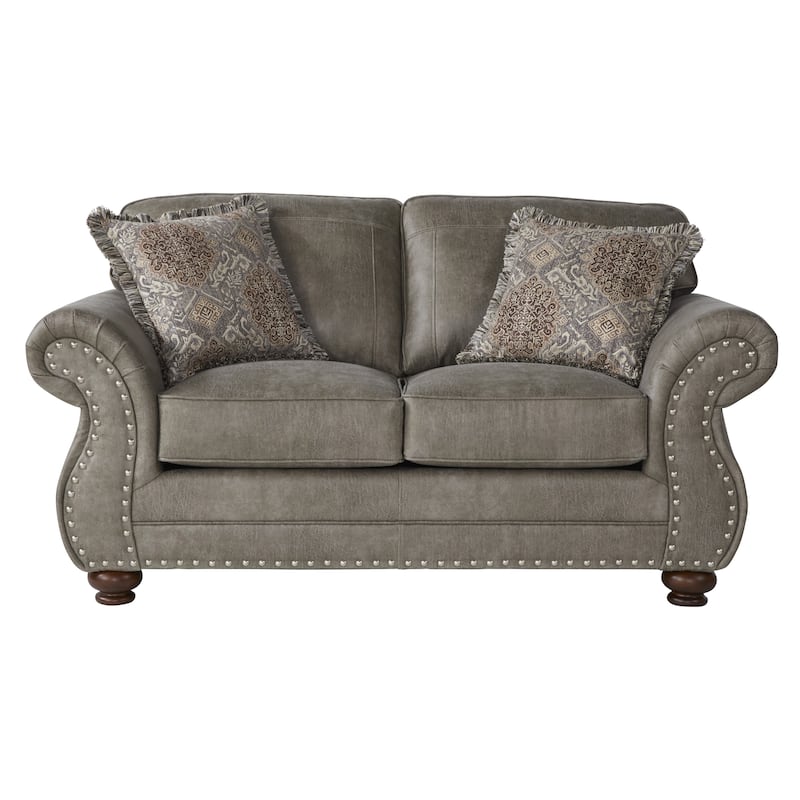 Roundhill Furniture Leinster Stone Grey Faux Leather-upholstered Nailhead Loveseat