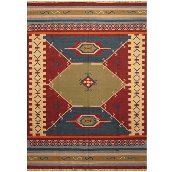 Handmade One-of-a-Kind Wool Kilim (India) - 8'3 x 11'6