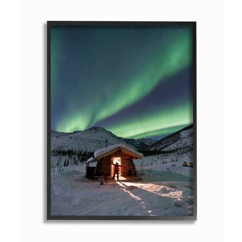 Stupell Northern Lights above Alaskan Cabin, 11 x 14, Proudly Made in USA - Multi-Color - 16 x 20