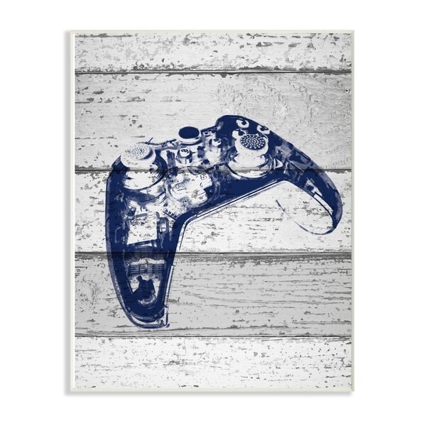 The Kids Room by Stupell Video Game Controller Blue Print on Planks, 10 x 15, Proudly Made in USA - Multi-Color
