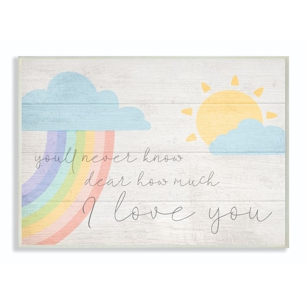 The Kids Room by Stupell How Much I Love You Rainbow Clouds and Sun on Planks, 10 x 15, Proudly Made in USA - Multi-Color