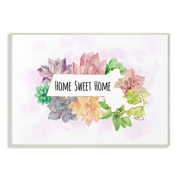 The Stupell Home Decor Collection Massachusetts State Home Sweet Home Succulent Vignette, 10 x 15, Proudly Made in USA