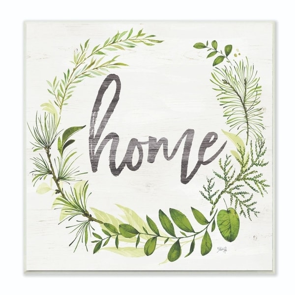 The Stupell Home Decor Collection Home Cursive Plant Vignette With Wood Grain, 12 x 12, Proudly Made in USA