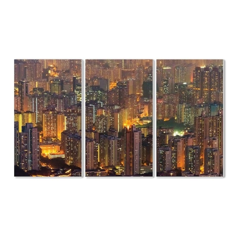 Stupell Aerial View of Hong Kong at Dusk 3pc Multi Piece Wood Wall Art ...