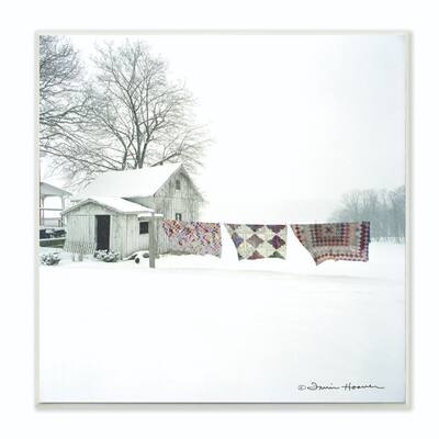 The Stupell Home Decor Collection Winter Snow Shed Clothesline Blankets Photograph, 12 x 12, Proudly Made in USA
