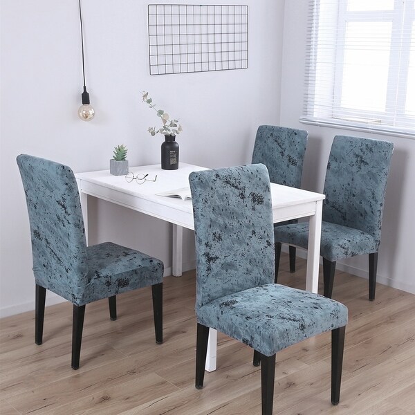 Enova Home Dark Grey Elegant Polyester and Spandex Stretch Washable Box Cushion Chair Slipcover Set of 4
