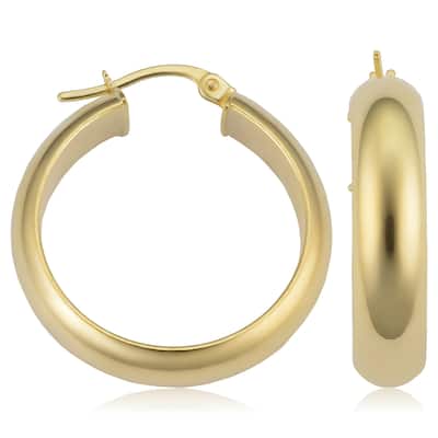 14k Yellow Gold Polished D-shape Round Hoop Earrings