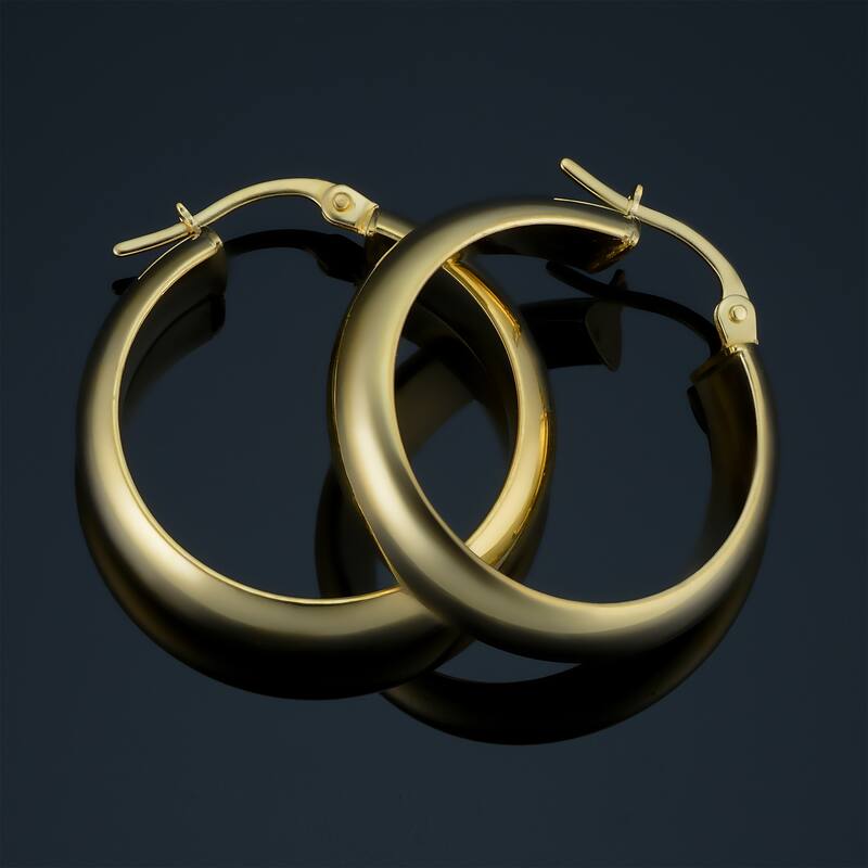 14k Yellow Gold Polished D-shape Round Hoop Earrings