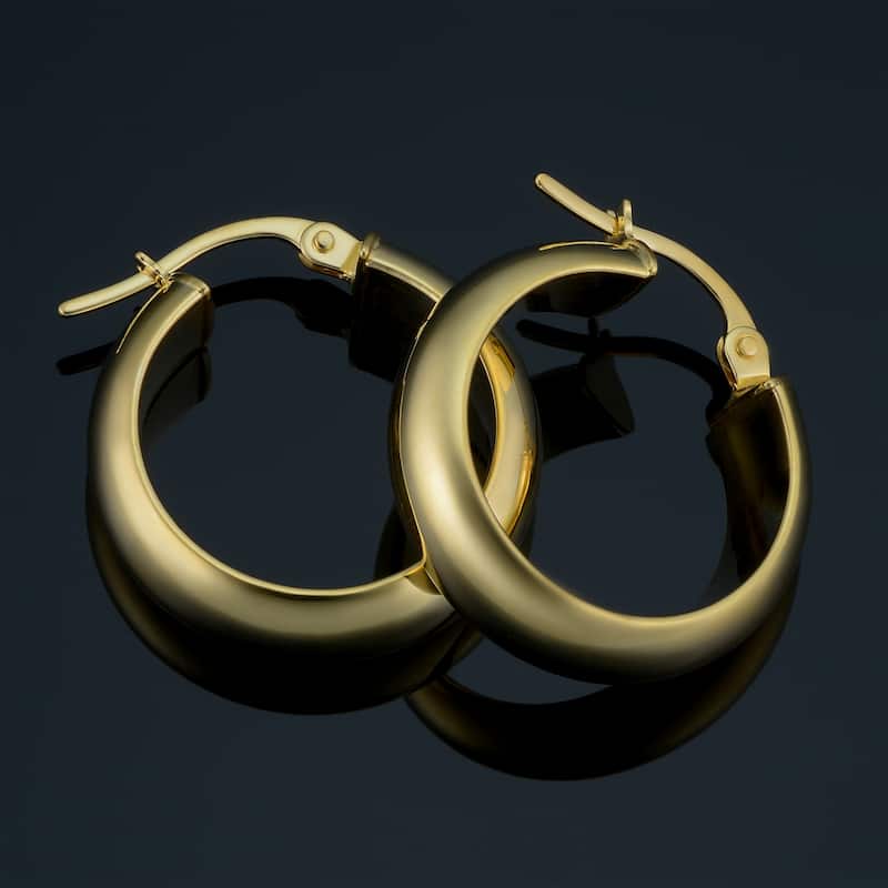 14k Yellow Gold Polished D-shape Hoop Earrings