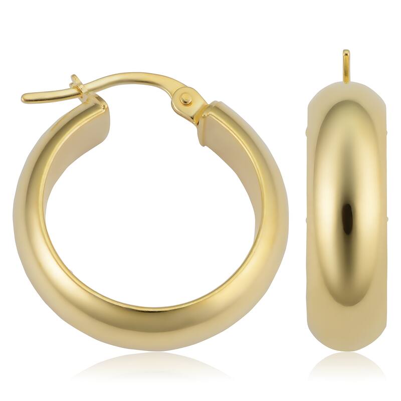 14k Yellow Gold Polished D-shape Hoop Earrings