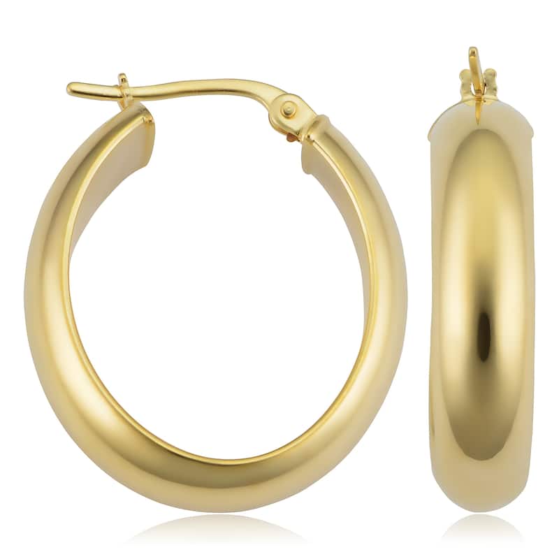 14k Yellow Gold Polished D-shape Oval Hoop Earrings