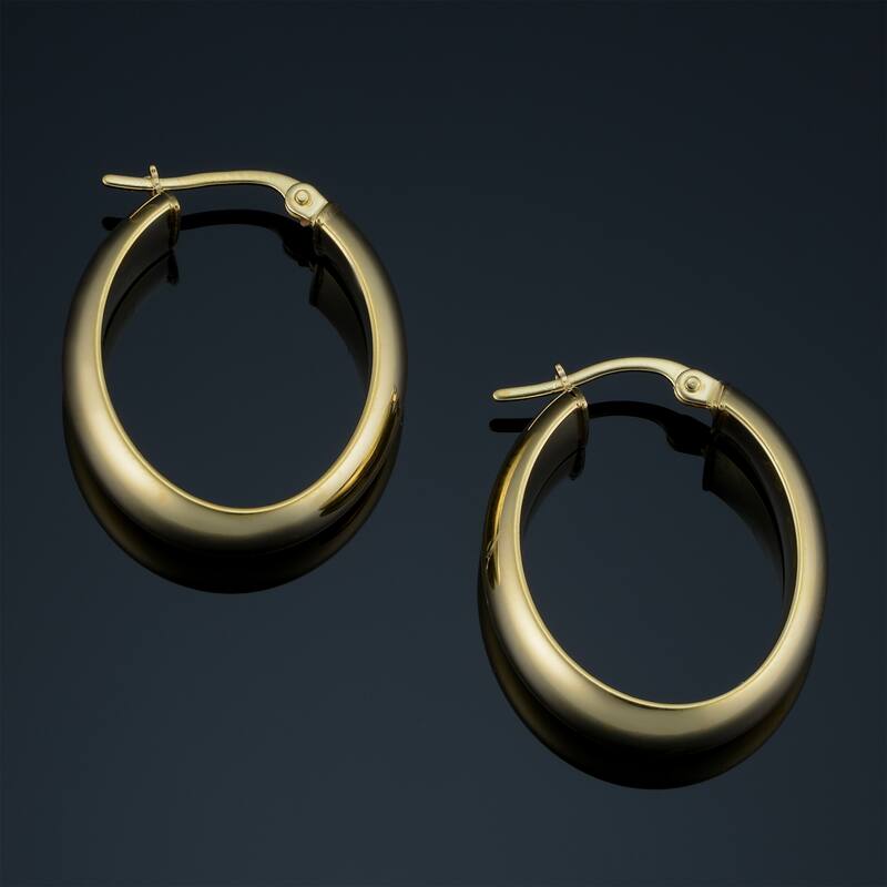 14k Yellow Gold Polished D-shape Oval Hoop Earrings