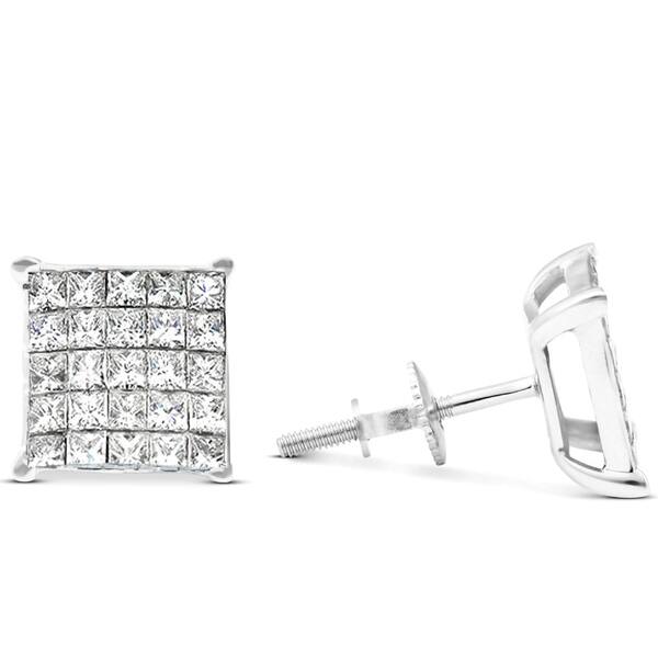 1.00 Carat Princess Cut Diamond Stud Earrings in Silver Screw Back 1.00 Carat Princess Cut Diamond Stud Earrings in Silver Screw Back