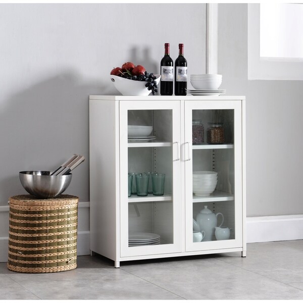 Shop Contemporary 2 Door Kitchen Cabinet-White - On Sale - Free Shipping Today - Overstock ...