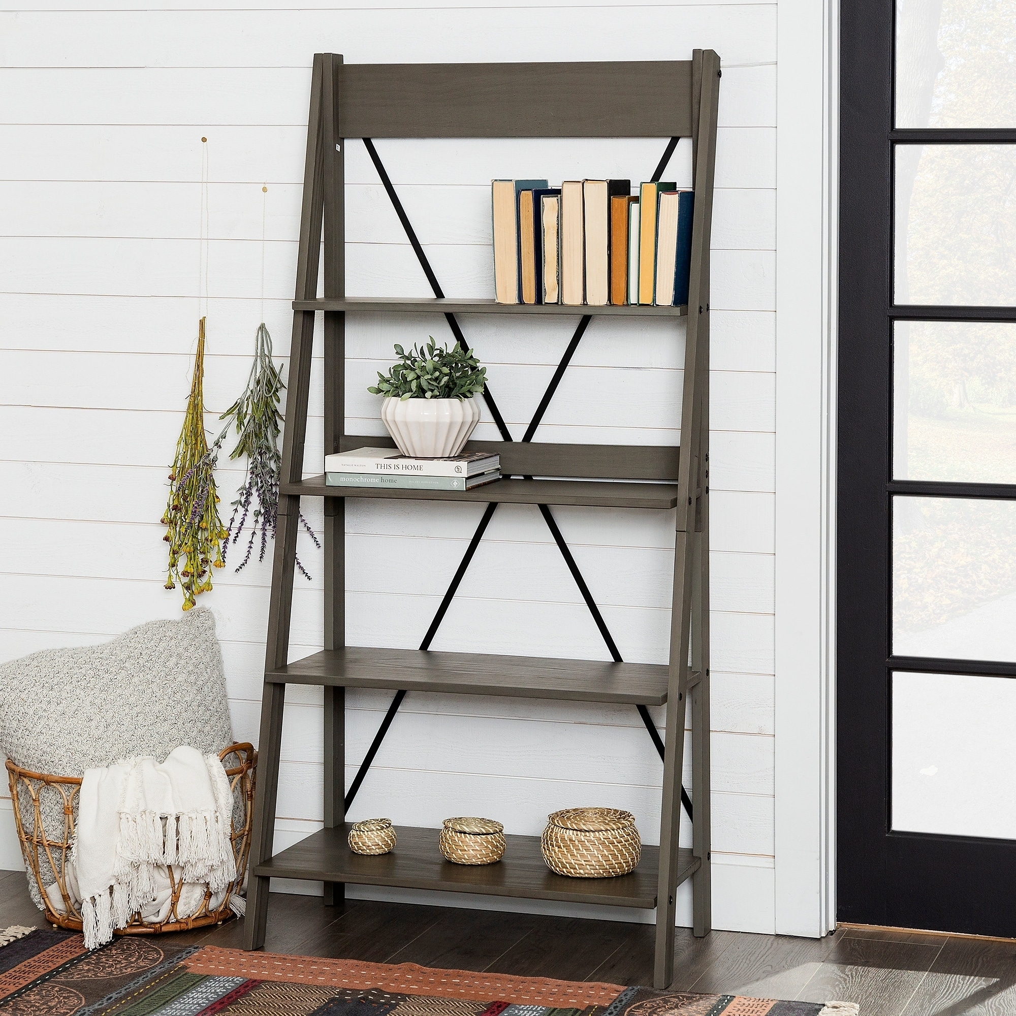 Shop The Gray Barn 68 Inch Solid Pine Wood Ladder Bookshelf On