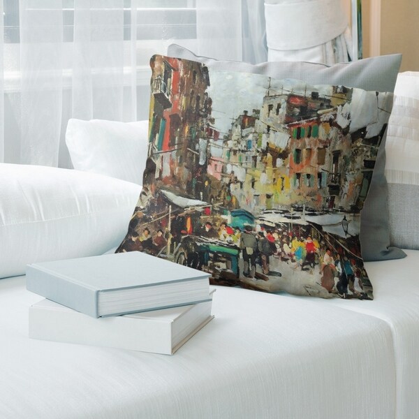 Porch & Den Felice Giordano 'Market in Naples' Throw Pillow