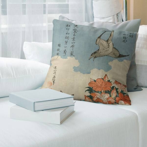 Porch & Den Katsushika Hokusai 'Cuckoo and Azaleas' Throw Pillow Bed