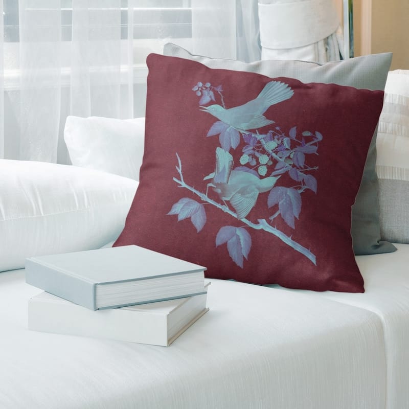 Porch & Den John James Audubon 'Cat Bird' Throw Pillow - 16 x 16 - Maroon & Sky Blue - Synthetic Fiber