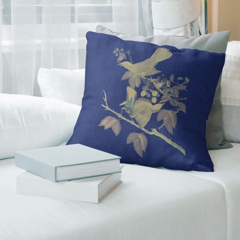 Porch & Den John James Audubon 'Cat Bird' Throw Pillow - 18 x 18 - Royal Blue & Off-White - Polyester