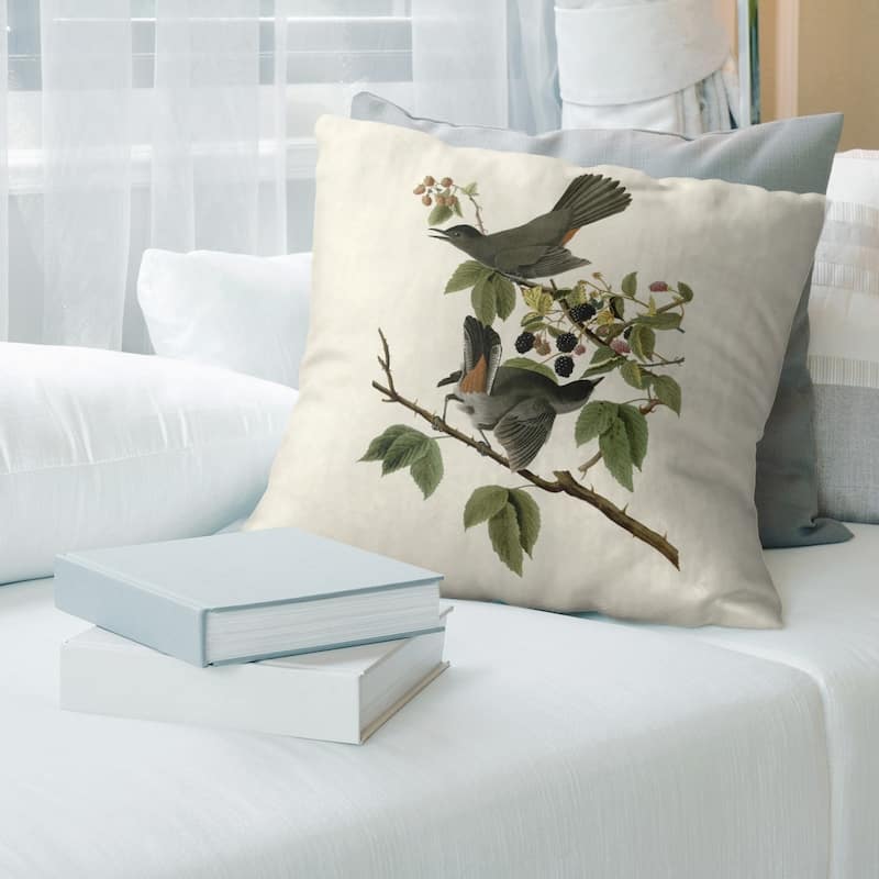 Porch & Den John James Audubon 'Cat Bird' Throw Pillow - 14 x 14 - Off-White - Cotton