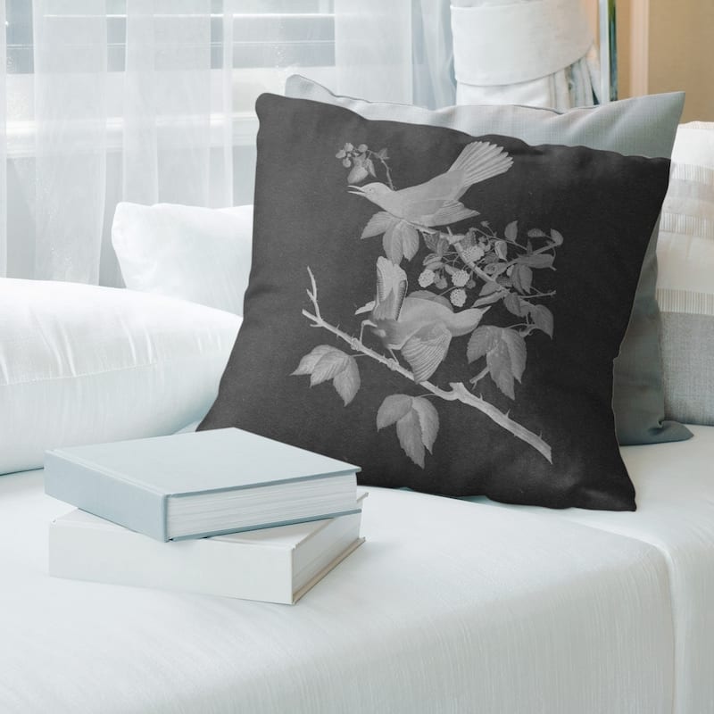 Porch & Den John James Audubon 'Cat Bird' Throw Pillow - 14 x 14 - Greyscale - Faux Suede