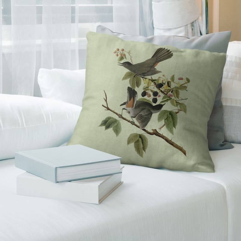 Porch & Den John James Audubon 'Cat Bird' Throw Pillow - 18 x 18 - Green - Cotton