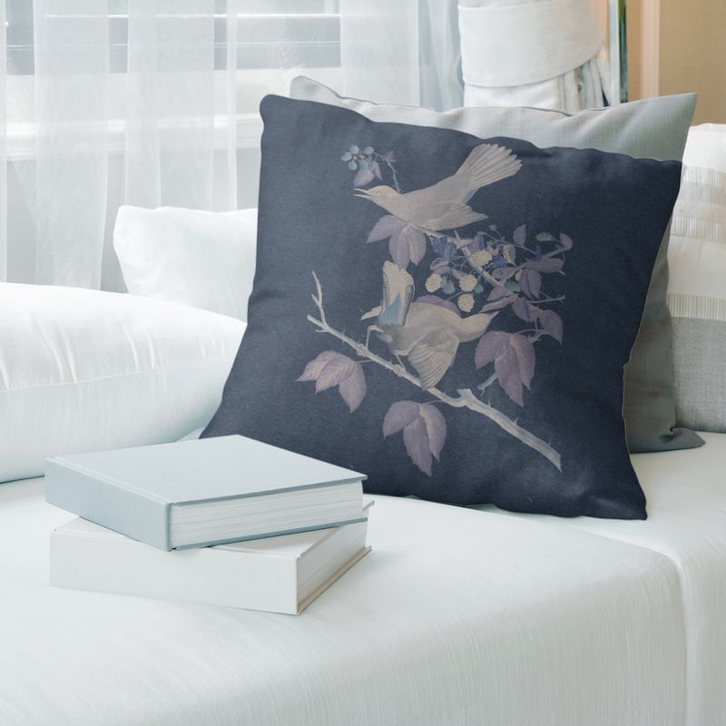 Porch & Den John James Audubon 'Cat Bird' Throw Pillow - 26 x 26 - Navy & Gray - Polyester