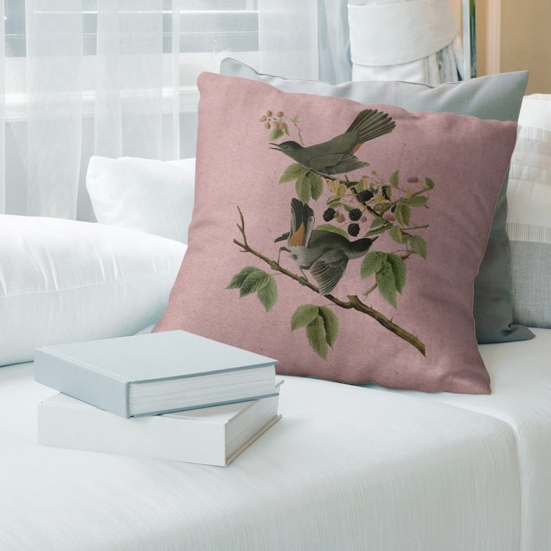 Porch & Den John James Audubon 'Cat Bird' Throw Pillow - 14 x 14 - Pink - Polyester