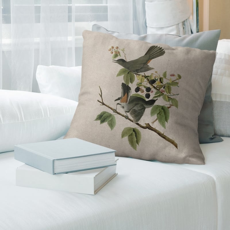 Porch & Den John James Audubon 'Cat Bird' Throw Pillow - 26 x 26 - Gray - Polyester