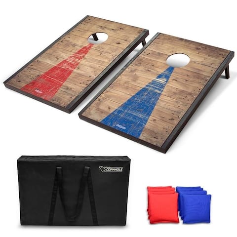 GoSports Classic Cornhole Set with Rustic Wood Finish Includes 8 Bags, Carry Case and Rules - 3'x2'