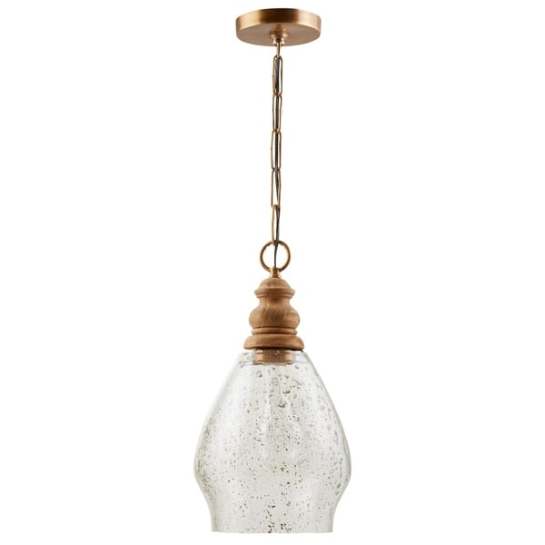 slide 2 of 5, 1-light Light Wood/Glass Pendant