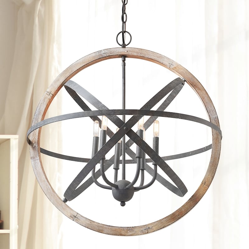 6-light Iron/Wood Pendant