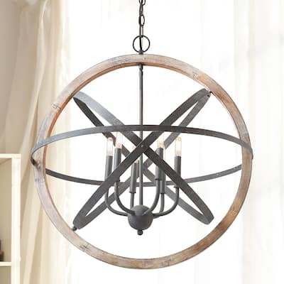 6-light Iron/Wood Pendant